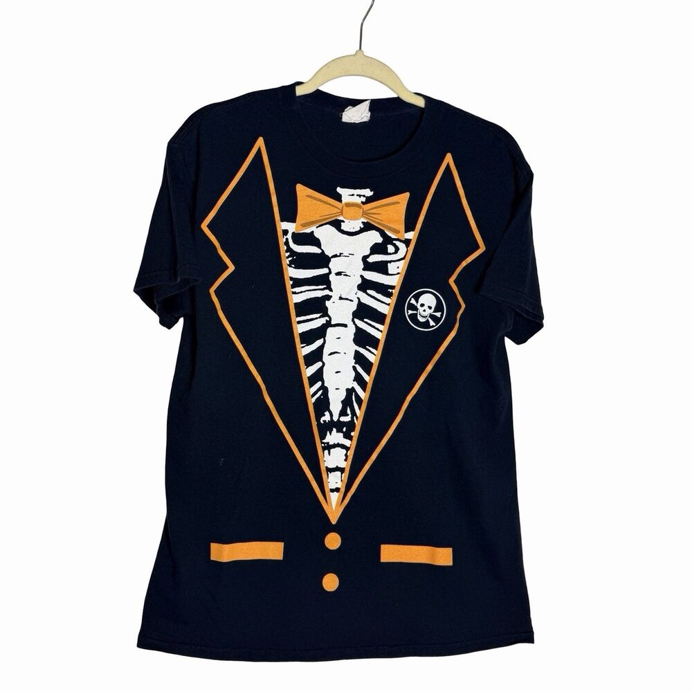 Vintage Halloween Skeleton Tuxedo T-Shirt Men's Medium Faded Black 1980s